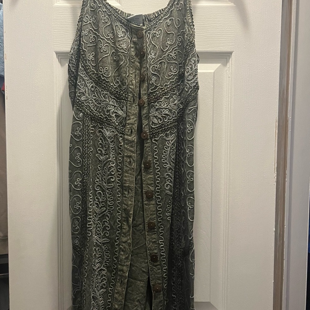 Embroidered Boho Button-Down Dress